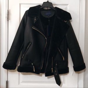 NEW Genuine Leather Fur Trim Moto Jacket!